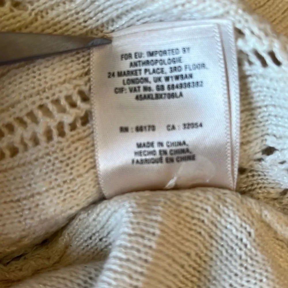 Knitted & Knotted Anthropologie Cream Sweater with Lace Sleeves and Open Knit Si